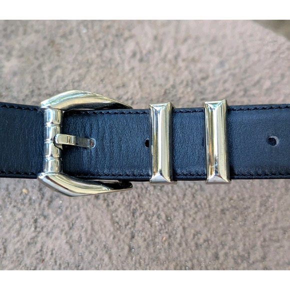 GIANNI VERSACE 90\'s Silver Buckle MEDUSA Belt Black Leather Size 27 28 29 30 31\